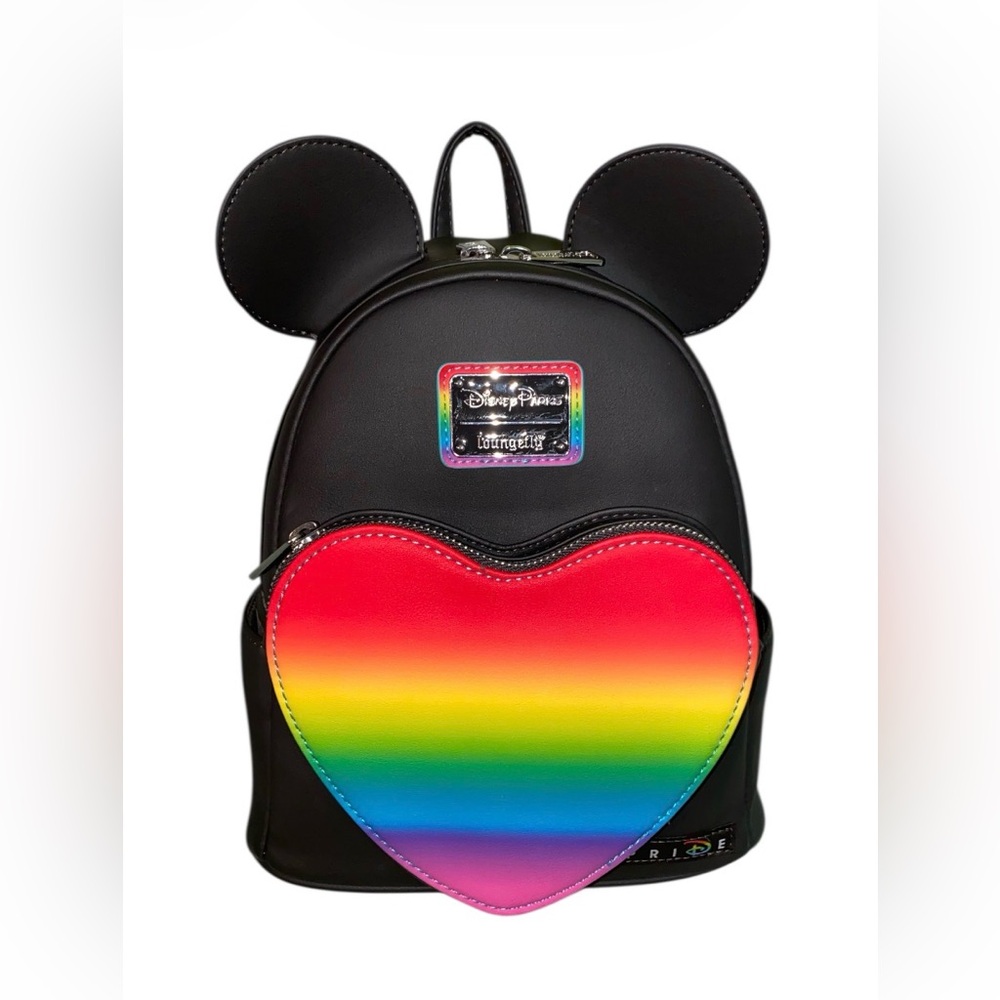 Loungefly Disney parks pride rainbow heart backpack